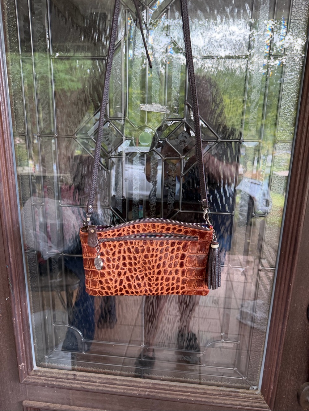 Source Unknown Croc-Embossed Crossbody Bag in Cognac and Dark Brown